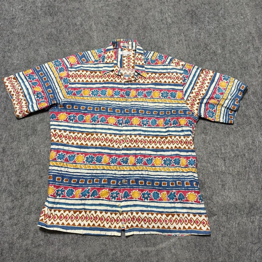 Vintage Pierre Cardin Shirt Mens L Geometric Tribal Abstract 80s 90s Cotton